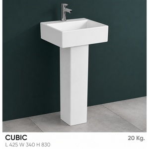 Lavabo sur pied rectangulaire pour salle de bain avec robinet à levier monotrou, drain NSF, design minimaliste, en céramique blanche polie, à poser au sol - Product Image 4