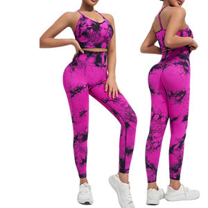Conjunto Deportivo de Yoga Personalizado para Mujer, Talla Grande, para Gimnasio y Fitness, Bra Deportivo Sin Costuras, 2 Piezas, Leggings Tie Dye - Product Image 1