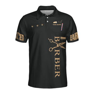 T-shirt personnalisé à manches courtes coupe classique pour barbier, avec design graphique sublimé, col en V, en polyester, pour uniformes de salon - Product Image 1