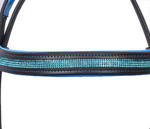 Juego de Brida de Cuero Negro de Lujo para Caballo, con Diadema de Cristal Azul, Narquera Acolchada, Brida Ecuestre Inglesa, Riendas de Goma MS TECHIFY - Product Image 6