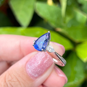 Sapphire Blue Pear <b>Cut</b> Moissanite Ring Side White Pear <b>Cut</b> <b>Stones</b> White Gold Engagement Ring 10K Solid Gold Ring Gift <b>For</b> Women - Product Image 5