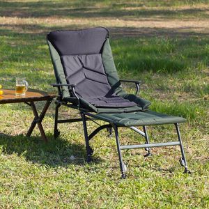 Silla de Camping reclinable plegable portátil Respaldo ajustable Reposapiés desmontable para playas de interior al aire libre Senderismo Verde Negro - Product Image 2