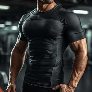 เสื้อยืดกีฬาแบบรัดรูป แห้งเร็ว ระบายอากาศดี เหมาะสำหรับการฝึกซ้อมและออกกำลังกาย กระชับพอดีตัว  รับผลิตแบบ OEM ODM ตามความต้องการ - Product Image 5
