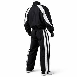 Conjunto de chándal cortavientos OEM para hombre, negro y blanco, ligero, de nailon, con cremallera completa, logotipo personalizado, conjunto de chándal cortavientos para hombre - Product Image 4