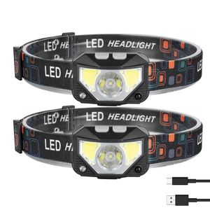 2Packs <b>Rechargeable</b> Motion Sensor Headlamp 6 Light Modes Torch <b>Flashlight</b> for Fishing Running Camping Hiking - Product Image 1