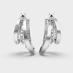 Pendientes de Aro de Lujo con Doble Hilera de Diamantes Pavé, Oro Rosa/Amarillo/Blanco de 9K, Joyería Fina con Bisagras, Fabricante OEM - Product Image 4