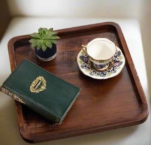 Plateau de service carré élégant de 15 pouces avec base solide, plateau utilitaire en bois, plateau de service alimentaire en bois, plateau de service en bois rustique - Product Image 2