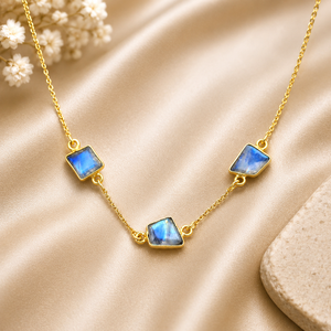 Collar con colgante de piedra lunar Natural de piedra Triple, joyería de piedra de cristal Natural para ella, joyería elegante, joyería de cristal curativo - Product Image 1
