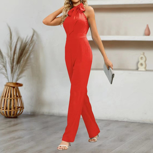Women Green Halter Jumpsuit Solid Color Wide Leg Pants V-neck Stretchy 2 Piece <b>Set</b> Front Logo - Product Image 2