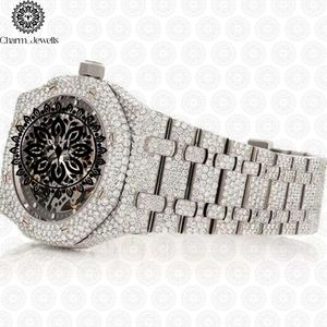 Montre mécanique de luxe pour femme Charm_Jewells en acier inoxydable, cadran rond, verre saphir, lunette sertie de diamants, fermoir pliant - Product Image 2