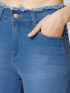 Women's Breathable Quick Dry 100% Cotton Denim Shorts Elastic Waist Custom Printed 180g Customizable High Quality Custom Sizes - Product Image 6
