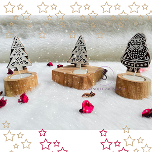 Trendy Classic Santa Claus and Christmas Tree Patterned Wooden Hand Carved Tea Light Candle Holer for Christmas Decor - Product Image 4