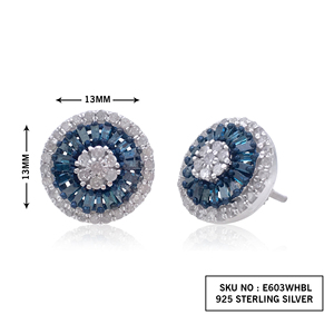 1.13 Cttw Round Baguette Cut White and Blue Natural Diamond Stud Earring For Women 925 Sterling Silver, (Color G-H, P2 Clarity) - Product Image 2