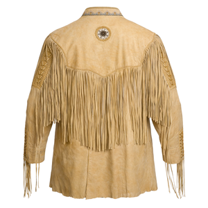 Unique Men’s Vintage Tan <b>Suede</b> Fringe Leather <b>Jacket</b> Western Cowboy Lace Up Style with Tassel Detailing Bulk Order - Product Image 2