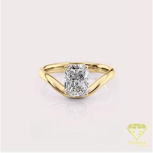 Anillo de Compromiso de Moissanita con Corte Princesa en Oro Blanco, Anillo de Promesa Solitario Moderno con Diseño de Catedral - Product Image 5