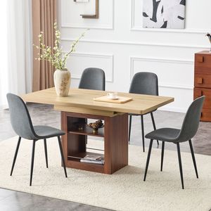 Set Moderno di Tavolo e Sedie da Pranzo in Lino e Cotone, Tavolo Allungabile 59-71 Pollici, Set 4 Pezzi in Grigio Scuro, Design a 'L' Elegante e Scalabile - Product Image 3