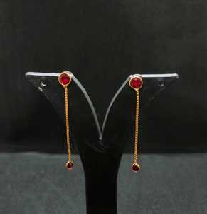 Wholesale Premium <b>Red</b> Stone Long Chain Dangle <b>Earrings</b> Gold Plated Sophisticated Fashion Jewelry for Women Girls Party Wear - Product Image 1