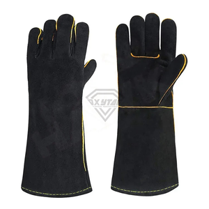 Gants de soudage en cuir de vachette noir sur mesure, résistants à la chaleur et ignifuges, pour la sécurité industrielle, avec manchette longue, OEM - Product Image 1