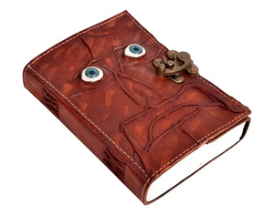 Handmade Genuine Antique Leather Mens Eyes Journal Notebook with Saddle <b>Stitching</b> Binding <b>Gift</b> Option - Product Image 1