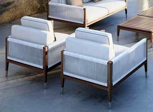 ROSF-011 Modern Coastal Outdoor <b>Sofa</b> Set With Canopy White Cushions <b>Waterproof</b> Wood Frame Garden Lounge Furniture - Product Image 2