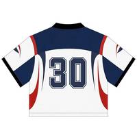Nouveau design, maillots de football américain 100 % polyester imprimés par transfert thermique, entièrement personnalisables, broderie, maille, manches courtes, devant