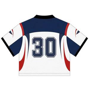 เสื้อฟุตบอลอเมริกันแบบใหม่ พิมพ์ลายด้วยความร้อน โพลีเอสเตอร์ 100% ปรับแต่งได้เต็มที่ ปักลายตาข่าย แขนสั้น ด้านหน้า - Product Image 2