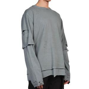 T-shirt gris à manches longues pour homme, coupe oversize, col rond, style streetwear, en lin/coton, respirant, écologique, séchage rapide, coupe jersey - Product Image 4