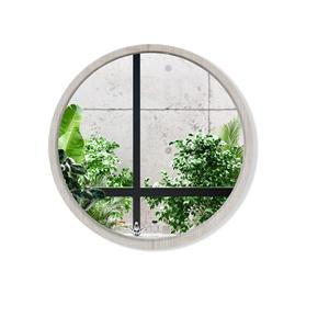 Classic Gray Wooden Round Wall <b>Mirror</b> Elegant Gray Framed Vanity <b>Mirror</b> for Living Room Bedroom Home Decor - Product Image 1