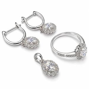 Moissanite Jewelry <b>Set</b> Pendant Earring and Finger Ring in 925 Sterling <b>Silver</b> Rhodium Plated Luxury Jewelry for Women - Product Image 3