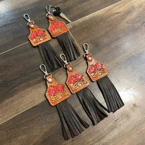 Nuevos llaveros de borla encantadores bonitos de cuero genuino hechos a mano de Color genuino, gran oferta, llaveros florales modernos de estilo occidental - Product Image 6