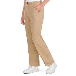 Pantalones de uniforme escolar de sarga de algodón caqui para niños, con logotipo personalizado, de pierna recta, con cremallera y botón, parte delantera plana - Product Image 2
