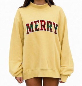 High Quality Oversized Mock Neck <b>Long</b> Sleeve Fleece Pullover <b>Sweatshirt</b> <b>For</b> <b>Women</b> Custom Logo Letter Printed Knitted - Product Image 2