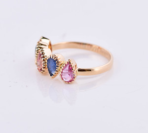 Bague station en saphir multicolore naturel serti clos en or jaune massif 18 carats, avec bande de pierres précieuses fantaisie arc-en-ciel, pierre de naissance de septembre de luxe - Product Image 2
