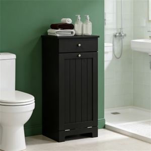 Mobiletto Portabiancheria Nero con Funzione Lavanderia per Bagno - Product Image 1