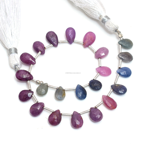 Perles de saphir naturel multicolores de qualité supérieure, facettées en forme de poire, 8 pouces, pour la fabrication de bijoux et bracelets - Product Image 3