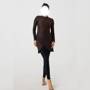Burkini de bain musulman modeste 2 pièces pour femme, avec logo frontal, en Spandex/Polyester respirant, coupe haute - Product Image 2
