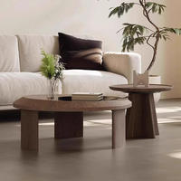 Ensemble de tables basses gigognes modernes et minimalistes, motif bois soleil couchant, insert en verre noir, meubles durables pour salon
