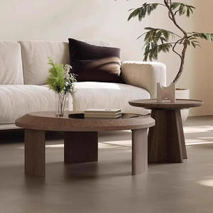 Modern Minimalist <b>Nesting</b> Coffee <b>Table</b> Set Two Sunburst Wood Pattern Black Glass Insert Durable Eco-Friendly for Living Room - Product Image 1