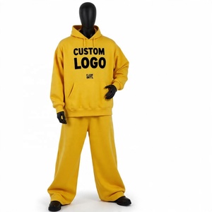 Wholesale Heavyweight Cotton Blank Baggy <b>Zip</b> up Hoodies Sweatsuits Unisex Sets Logo Custom Streetwear 500 Gsm Tracksuit - Product Image 1