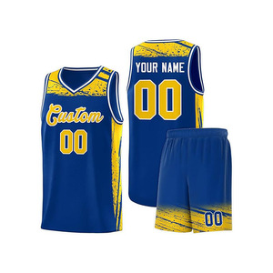 Custom Basketball Jersey Set Blue Yellow Sublimated Print Breathable Mesh Tank Top <b>Shorts</b> Unisex Adult Team Uniform - Product Image 1