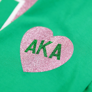 T-shirt vert à manches longues AKA 1908 pour femme, broderie chenille, vêtements de sororité grecque, tee-shirt en coton premium, coupe élégante - Product Image 6