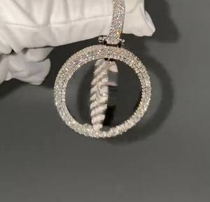 Pendentif photo personnalisé serti de diamants, collier avec médaillon rotatif, diamant moissanite, micro-pavé, cadre rond, argent 925 - Product Image 3