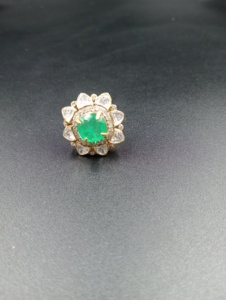 Flower Shape <b>Cocktail</b> <b>Ring</b> With Emerald Cut Stone 18K <b>Gold</b> Plated Women's Wedding Jewelry Glam Style May Birthstone Gift - Product Image 5