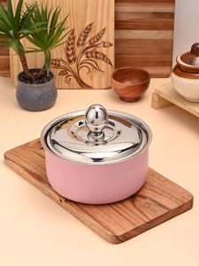 Casserole ronde rose avec couvercle en acier inoxydable 24 cm, revêtement émaillé antiadhésif pour cuisinière à gaz et à induction - Product Image 5