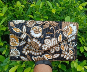 Pink Floral Embroidered Turquoise Tropical Leaf Beaded Messenger Bag for Women and Girls <b>Envelope</b> Messenger Style Handbags 2026 - Product Image 4