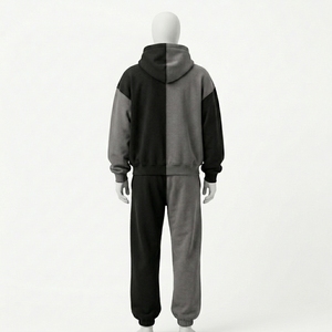 Unisex Color Blocking Hooded Sweatshirt Jogging Pants Set Full Sleeve Zipper Fly Regular Fit 100% Cotton Eco-Friendly Tracksuit - Product Image 2