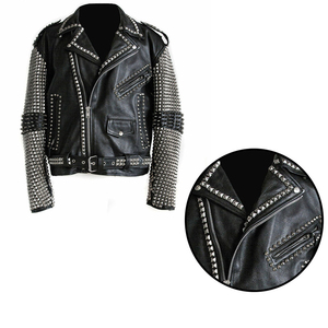 Blousons en cuir véritable cloutés respirants à col montant pour hommes, collection hiver 2026, personnalisables avec logo, style décontracté motard, vente en gros - Product Image 5