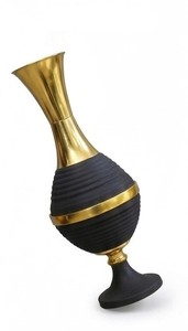 Luxury black <b>ribbed</b> flower <b>vase</b> with elegant gold finish accents, ideal for modern and premium home décor styling. - Product Image 4