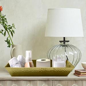 Organisateur de comptoir moderne en acier inoxydable doré pour salle de bain et bureau, plateau de rangement à compartiment unique pour produits de soin et cosmétiques - Product Image 2