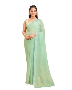 Latest Designer <b>Organza</b> <b>Silk</b> Sequence Embroidery Work Saree by Fab Zone - Product Image 1